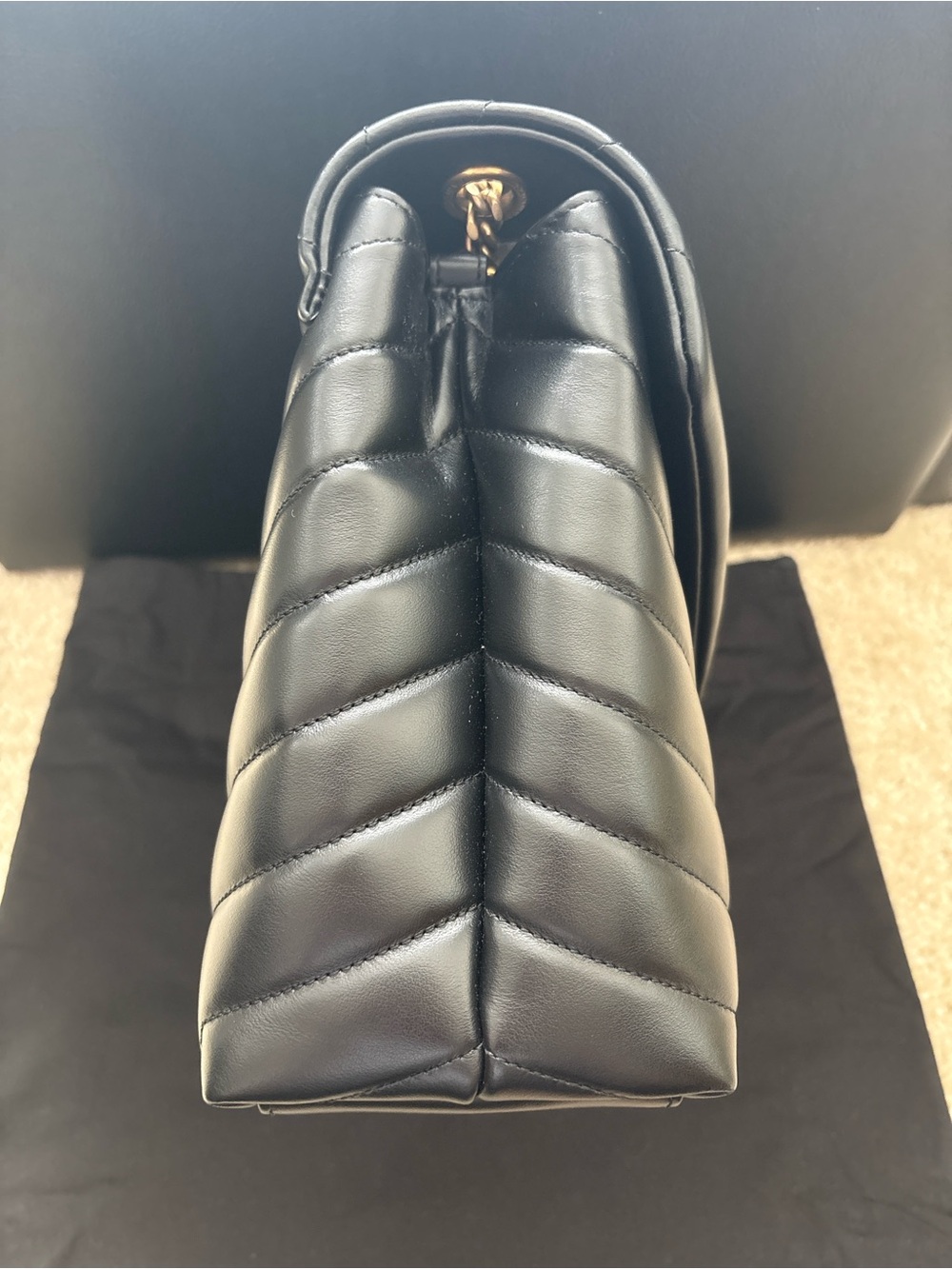 Saint Laurent Black Quilted Chevron Leather Shoulder Bag with Gold YSL Logo - Picture 4 of 15